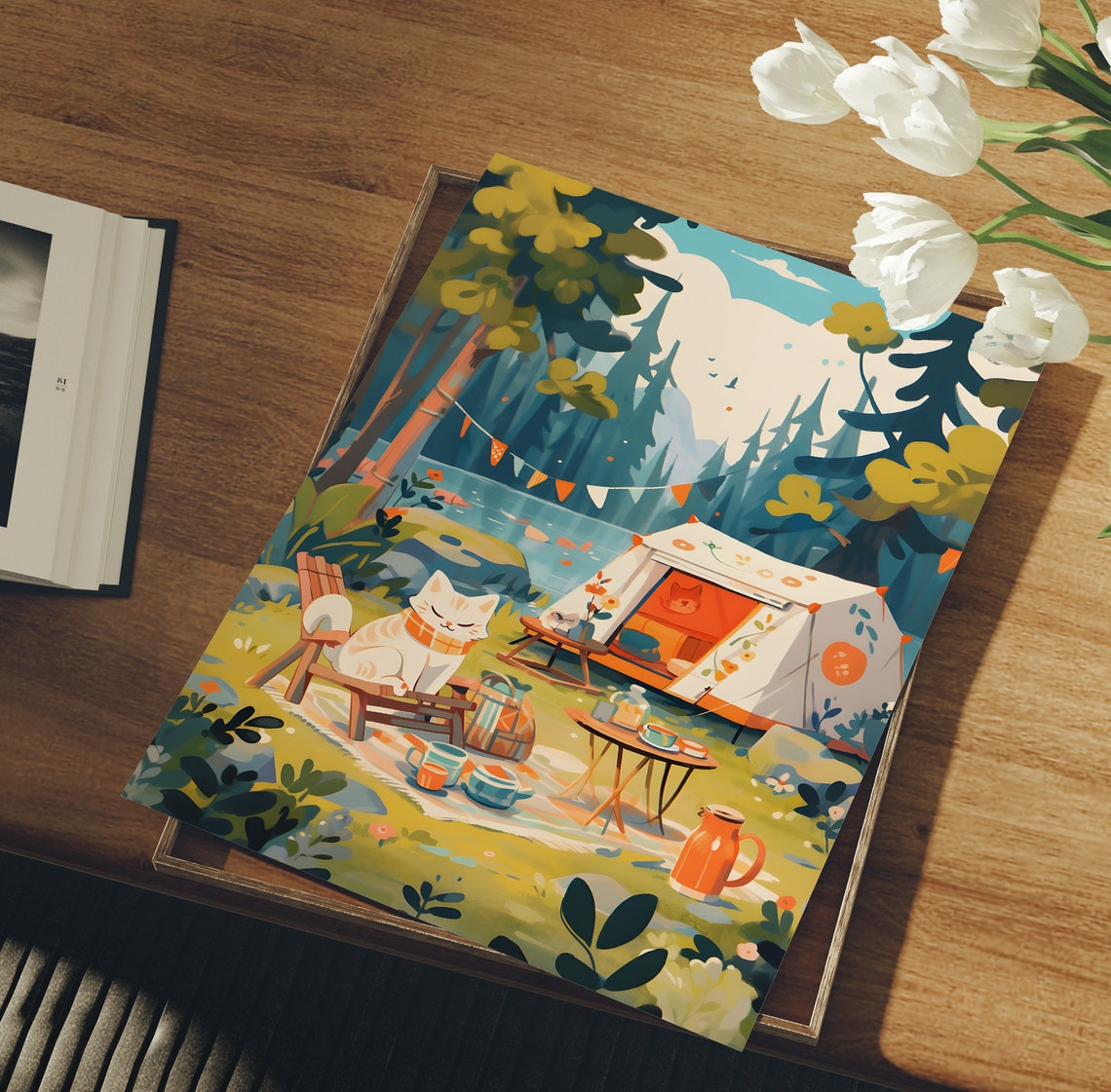 Cute Cat, Outdoor Camp Nature Park Art Print - Image 3