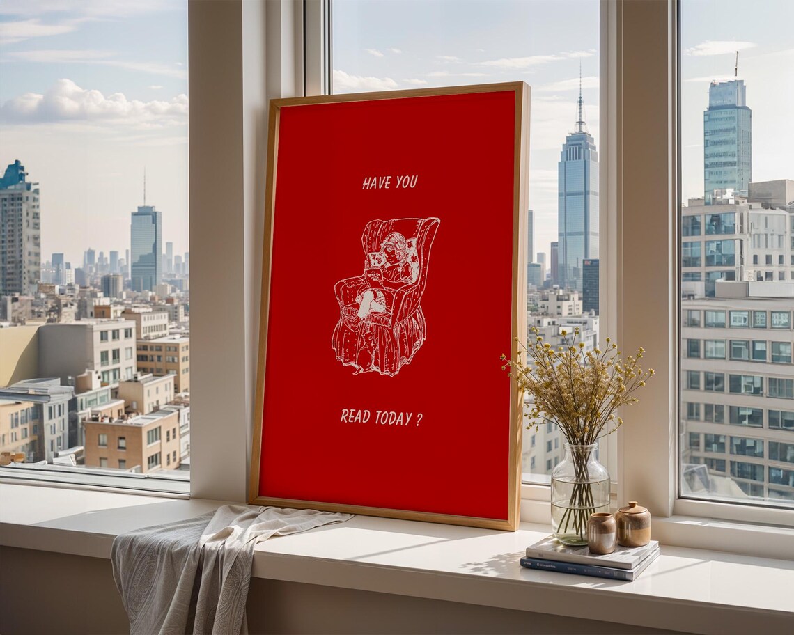 Have You Read Today Deep Red Vintage Armchair Reading Poster - Image 2