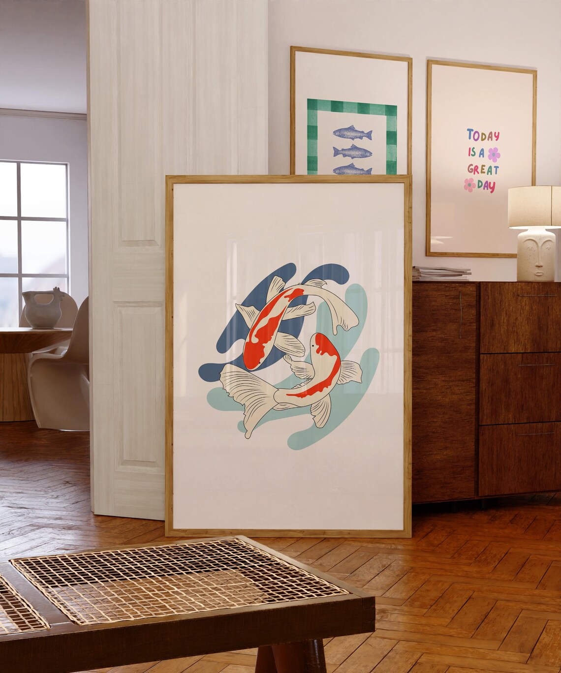Colorful Koi Fish Yin Yang Circle Retro Japanese Balance Poster
