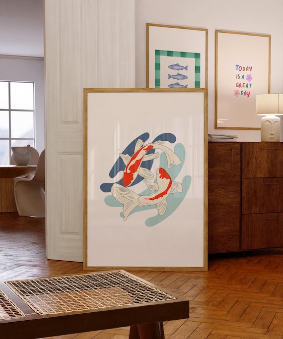 Colorful Fish Poster Koi Fish Print Colorful Fish Retro Print Koi Fish Poster Vintage Poster Trendy Art Prints Colorful Art