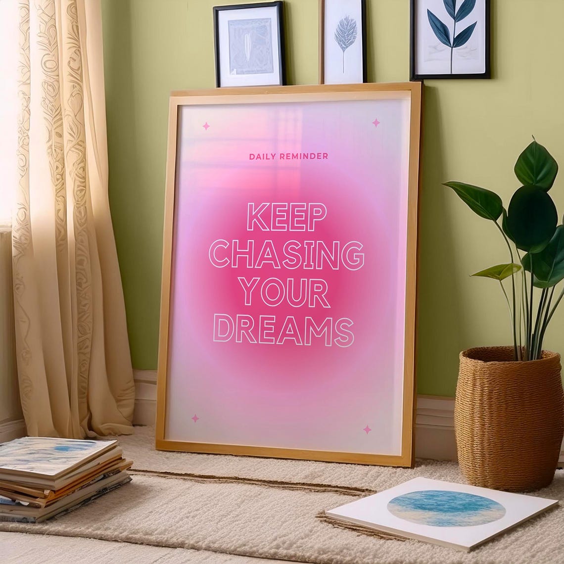 Keep Chasing Your Dreams Pink Aura Glow Daily Reminder Poster - Image 2