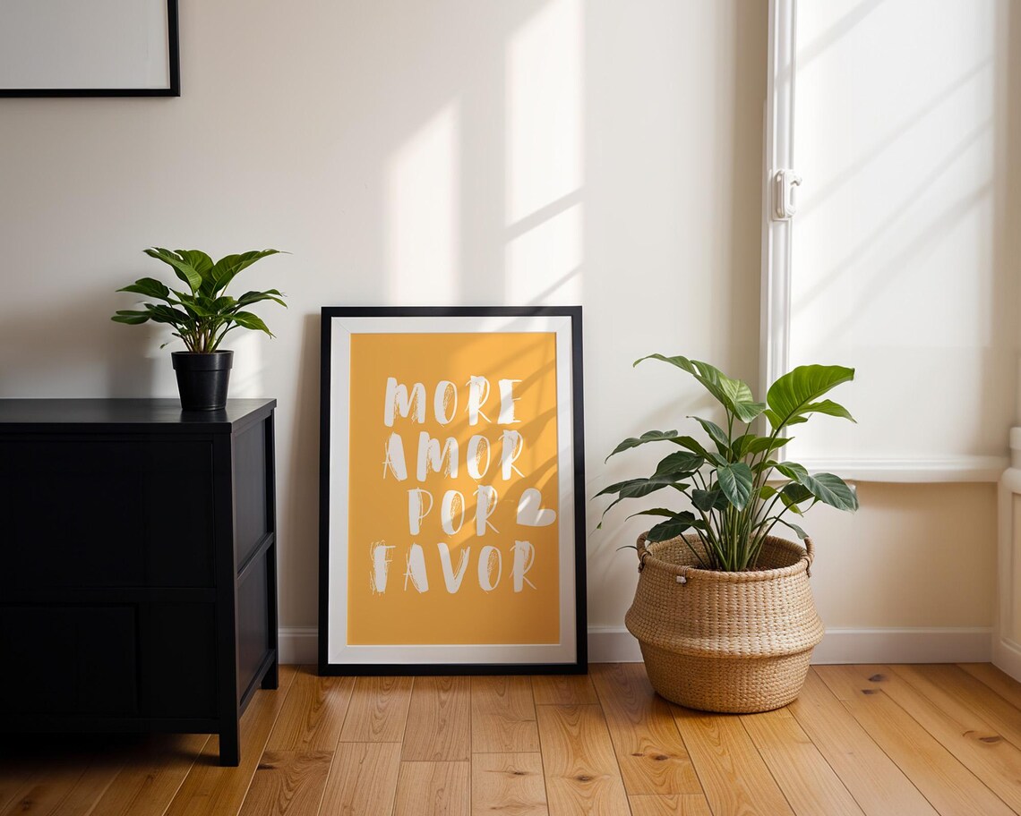 More Amor Por Favor Yellow Spanish Love Brush Letter Quote Poster - Image 3