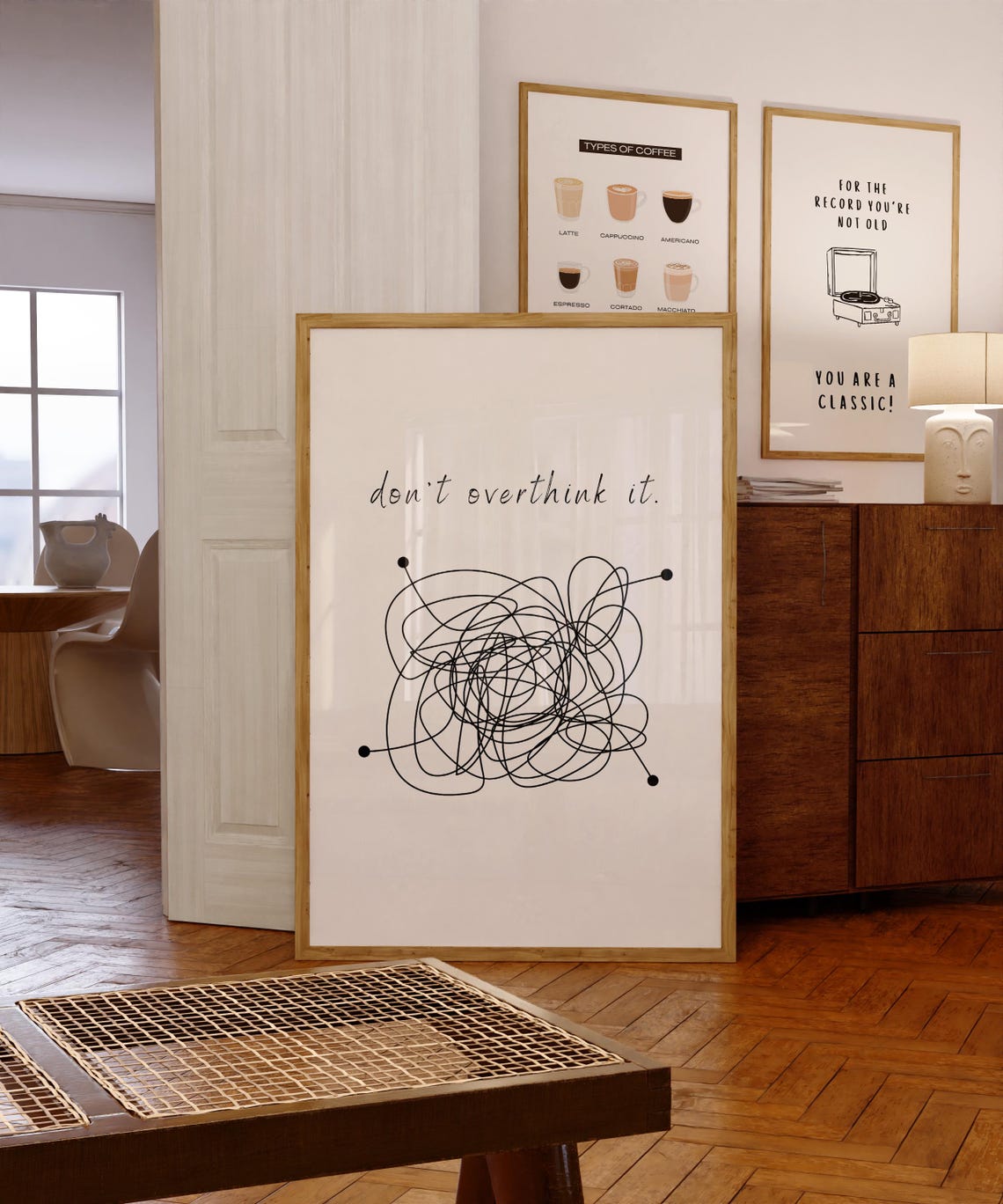Dont Overthink It Script Quote Minimalist Scribble Line Poster