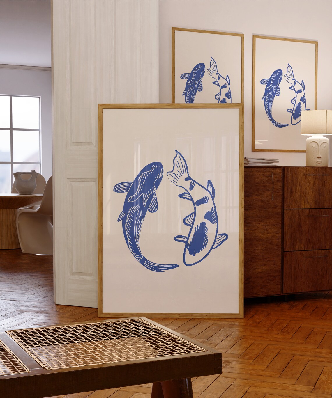 Blue Fish Koi Fish Retro Vintage Art Print - Image 3