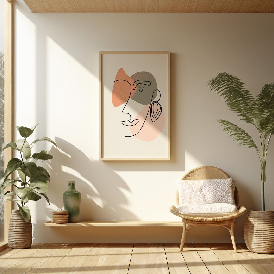 Abstract Line Face Terracotta Olive Blush Boho Modern Art Poster - Image 2