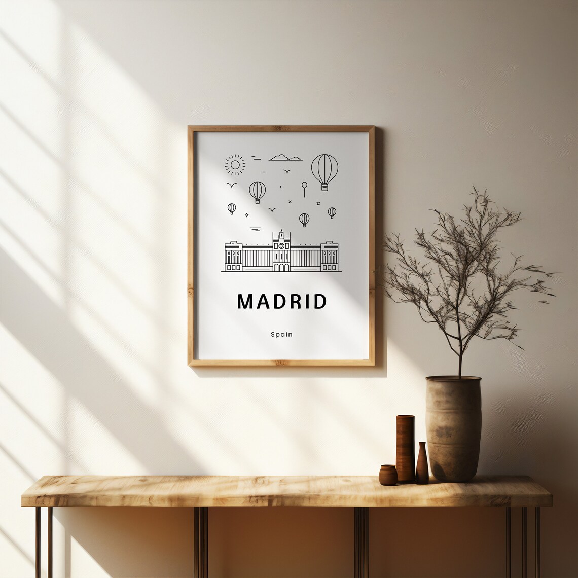 Madrid Spain Royal Palace Balloons Line Art City Travel Poster