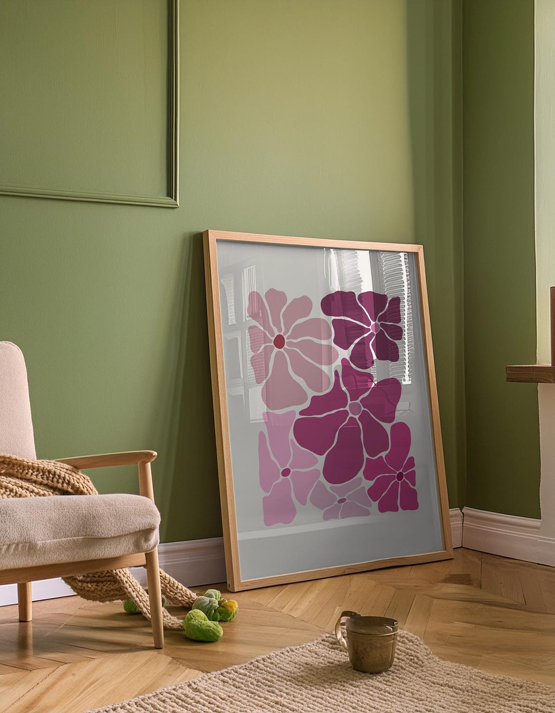 Abstract Pink Flower Shapes Minimalist Modern Botanical Poster - Image 4