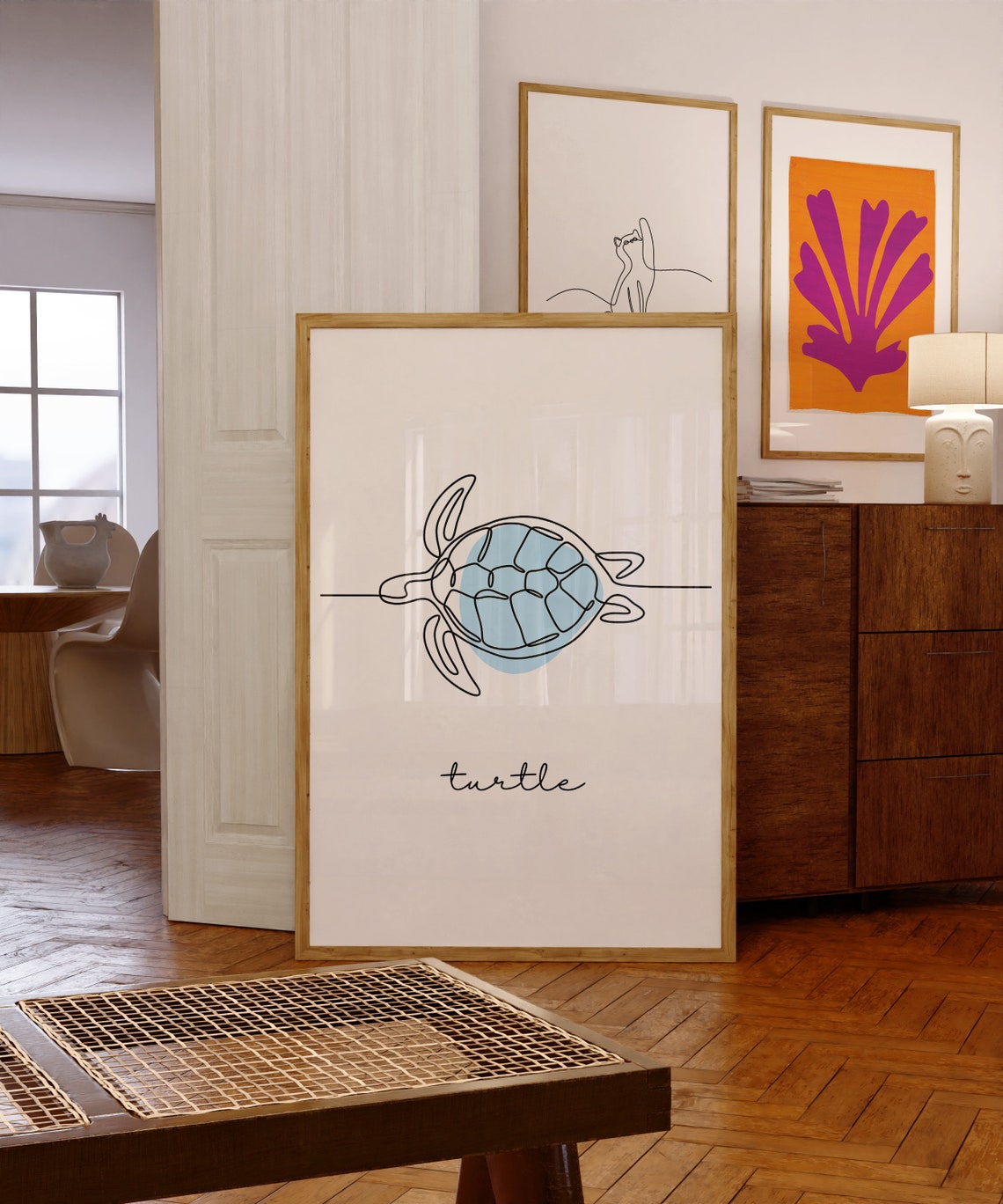 Minimalist Line Art Sea Turtle Continuous Line Ocean Art Poster - Image 3