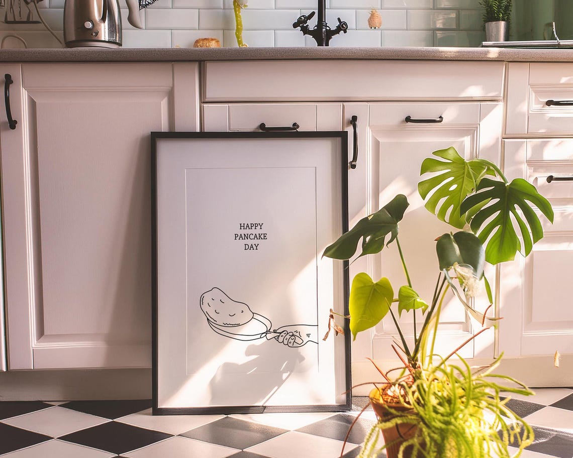 Happy Pancake Day Hand Flipping Pancake Line Art Kitchen Poster - Image 2