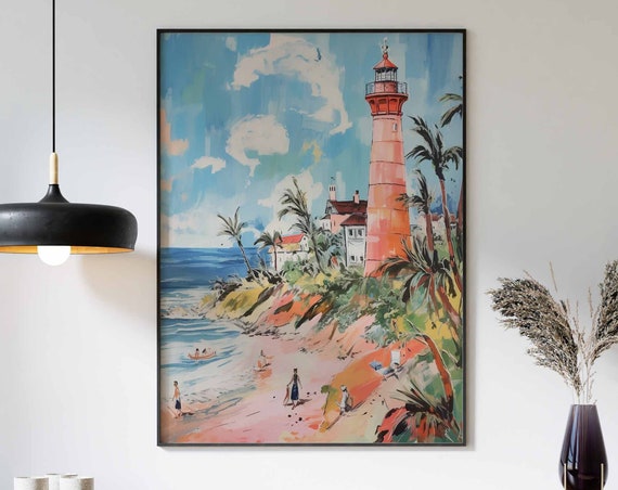 Boho Art Boho Print Rustic Lighthouse Art Bathroom Wall Art Rustic Coastal Dcor Boho Wall Art Seaside Art Vintage Lighthouse Poster