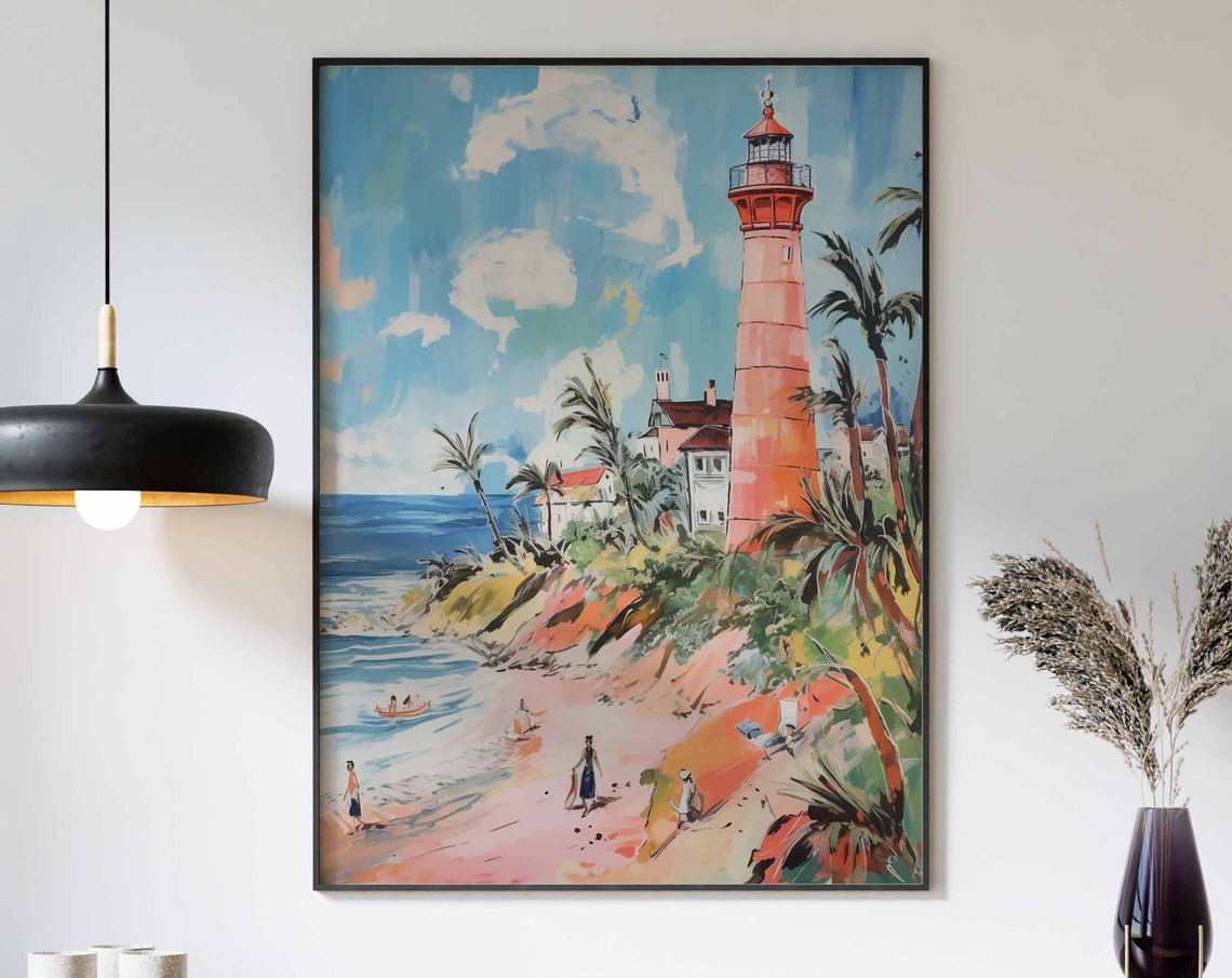 Boho Art Boho Print Rustic Lighthouse Art Bathroom Wall Art Rustic Coastal Dcor Boho Wall Art Seaside Art Vintage Lighthouse Poster