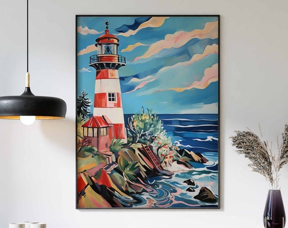 Boho Art Boho Print Rustic Lighthouse Art Bathroom Wall Art Rustic Coastal Dcor Boho Wall Art Seaside Art Vintage Lighthouse Poster