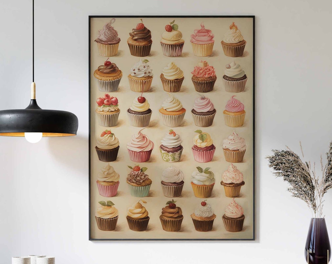 Thirty Painted Cupcake Grid Watercolor Bakery Dessert Poster