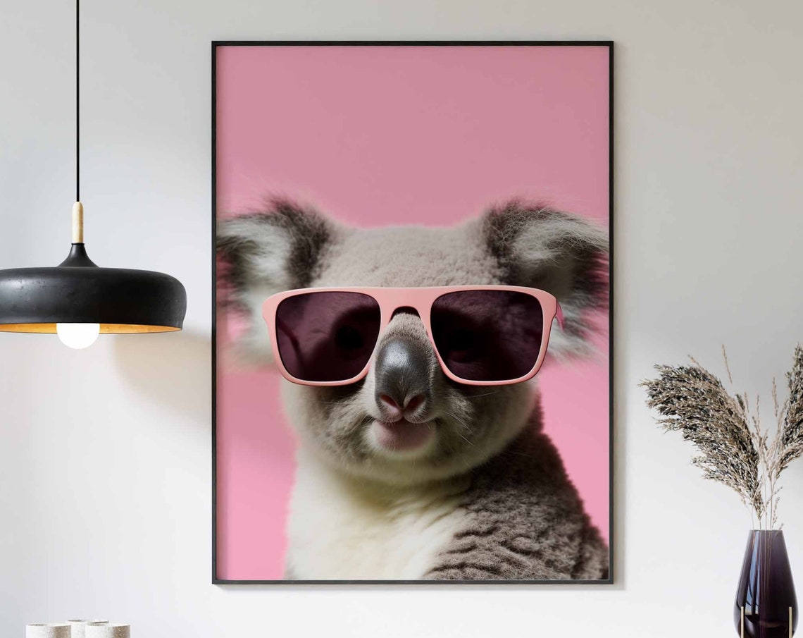Cool Koala Wearing Oversized Pink Sunglasses Portrait Poster