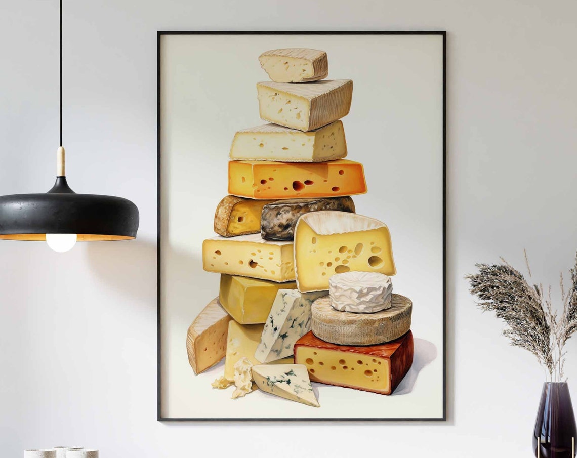 Tall Stacked Cheese Tower Wedges Kitchen Gourmet Decor Poster