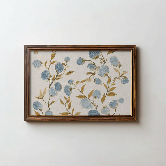 Vintage Floral Tapestry Print Blue And Green Cottagecore Flower Wall Art Digital Download