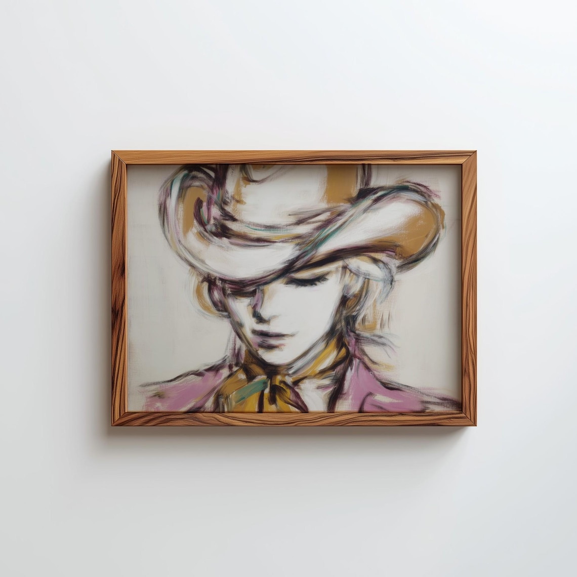 Modern Cowgirl Portrait Cowboy Hat Soft Pink Painterly Art Poster