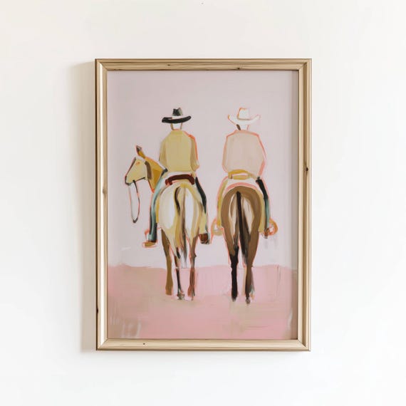 Cowboy Horse Art Print Western Style Decor Minimalist Digital Download