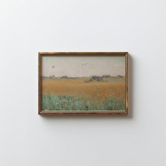 Vintage Spring Wildflower Meadow Impressionist Landscape Poster