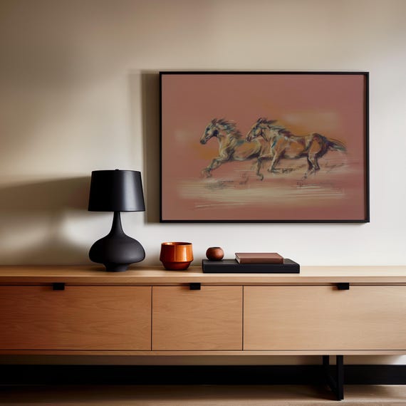 Minimalist Horse Art Print Pink Modern Equine Poster Digital Download