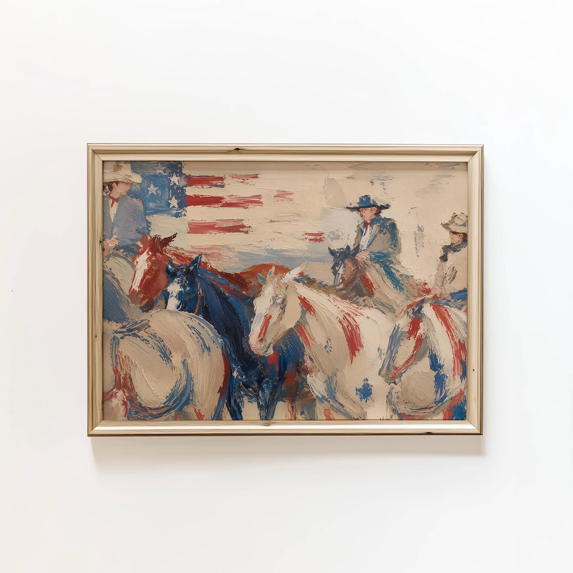 Patriotic Cowboy Horse Painting Red White Blue Western Americana Art Print