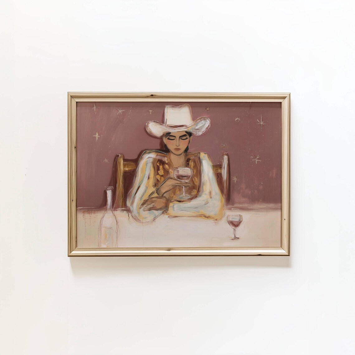 Modern Cowgirl Wine Glass Moody Mauve Western Painting Poster
