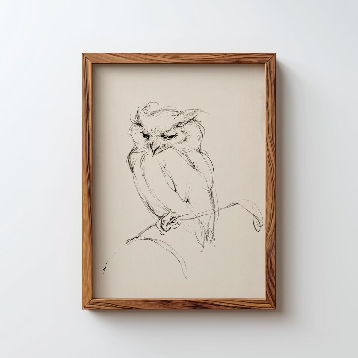 Owl Sketch Poster Print, Autumn Halloween Art