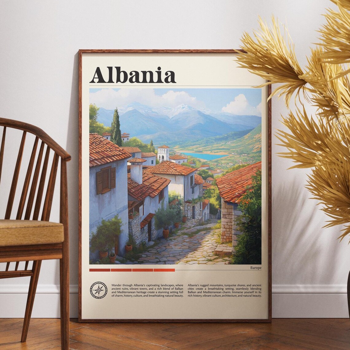 Albania Europe Stone Village Terracotta Roofs Mountain Scenic Poster