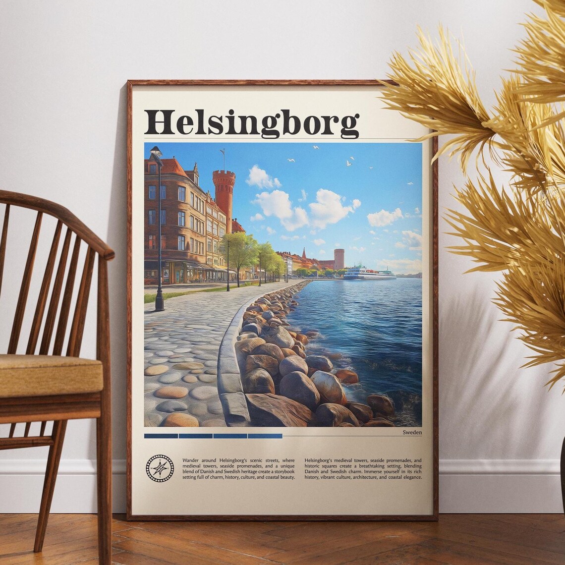 Helsingborg Sweden Seaside Promenade Medieval Towers Travel Poster