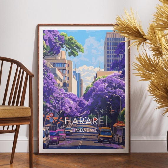 Harare Travel Print Zimbabwe Wall Art Poster Africa City