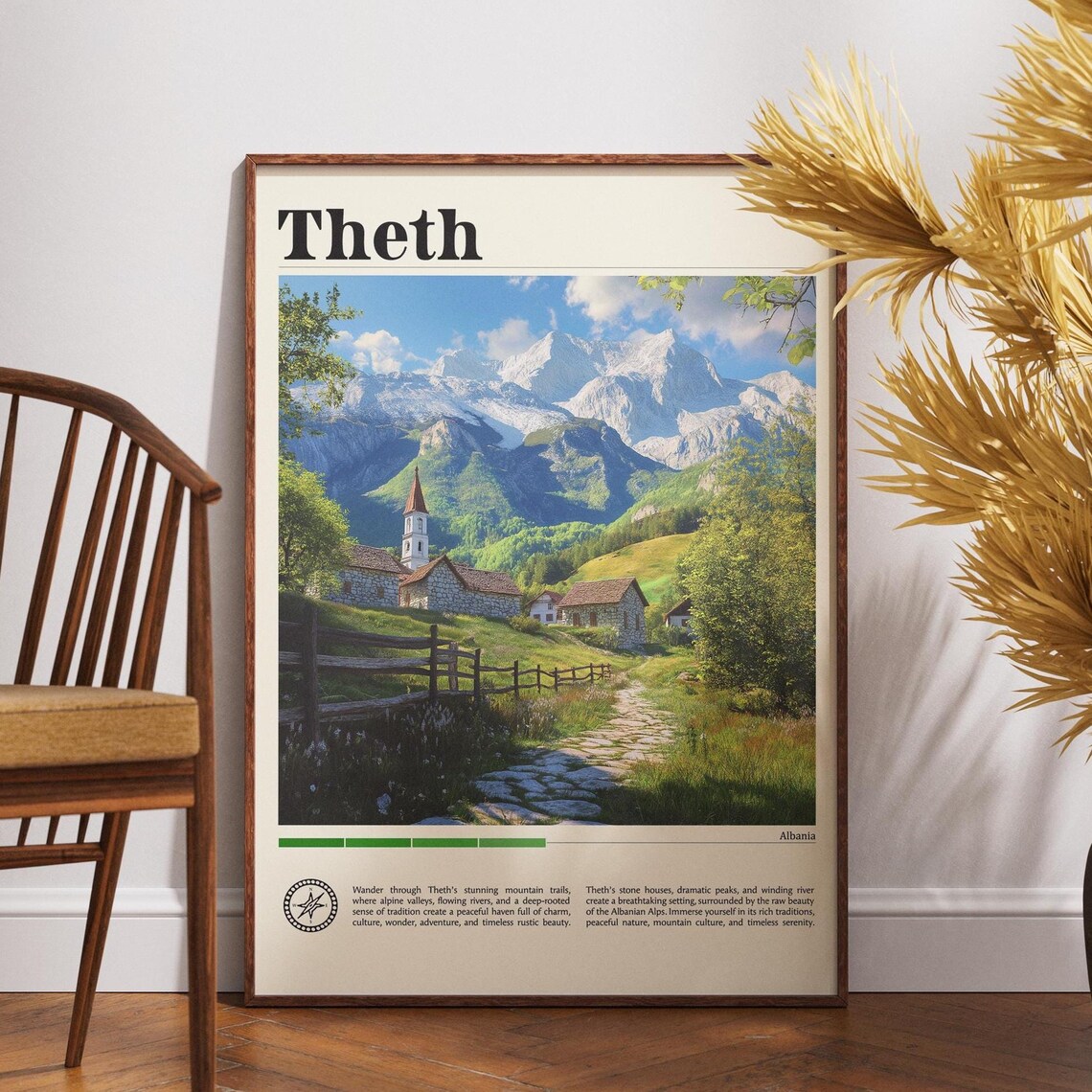 Theth Albania Alpine Village Stone Church Mountain Peaks Travel Poster