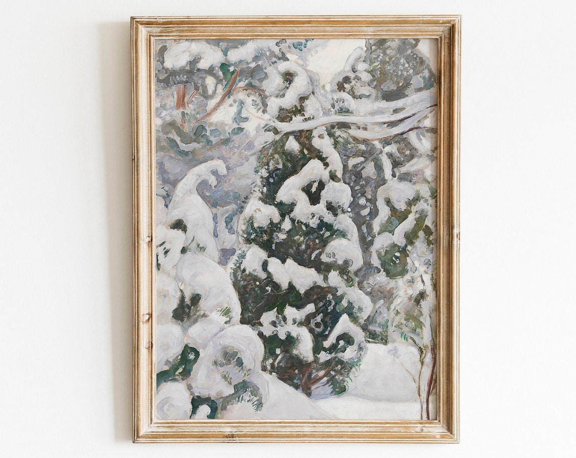Snow Covered Pines Impressionist Winter Trees Snowfall Woods Print
