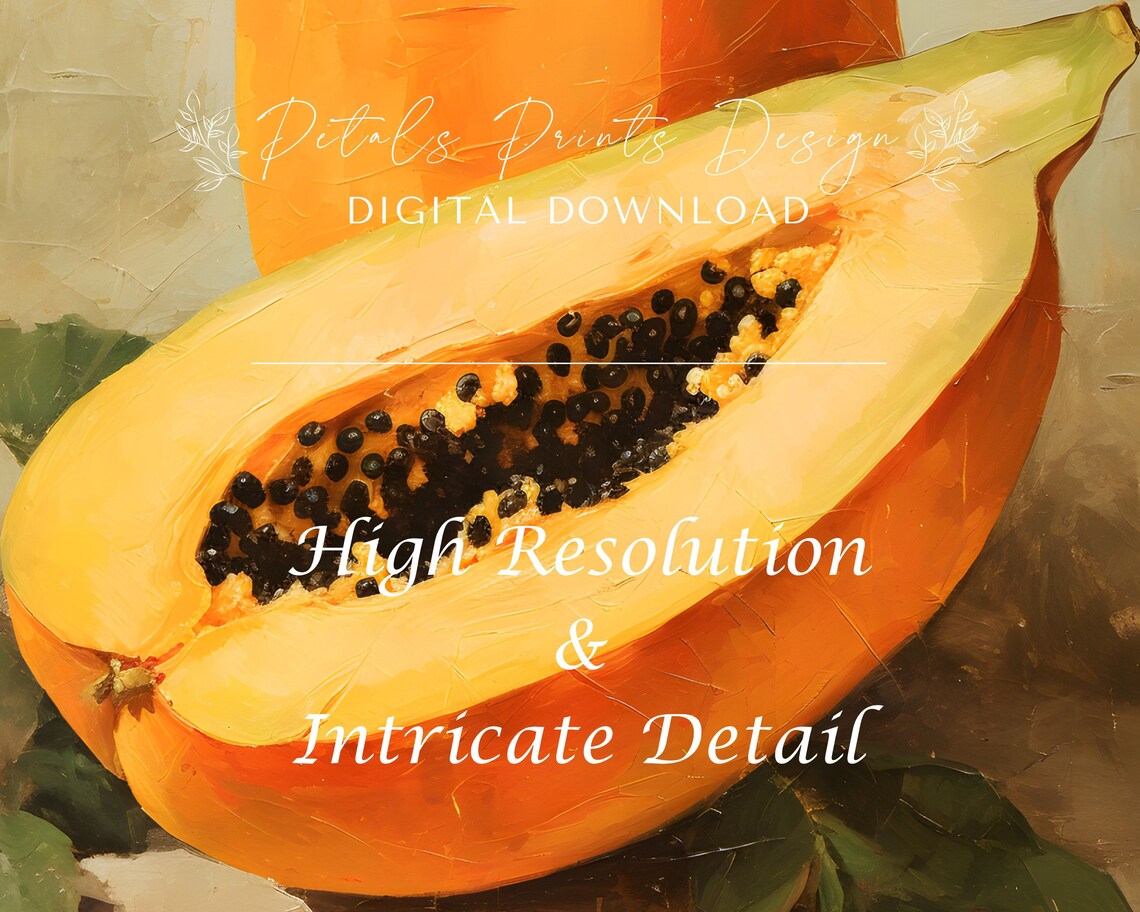 Whole Papaya Sliced Fruit Still Life Painting Tropical Kitchen Poster - Image 3