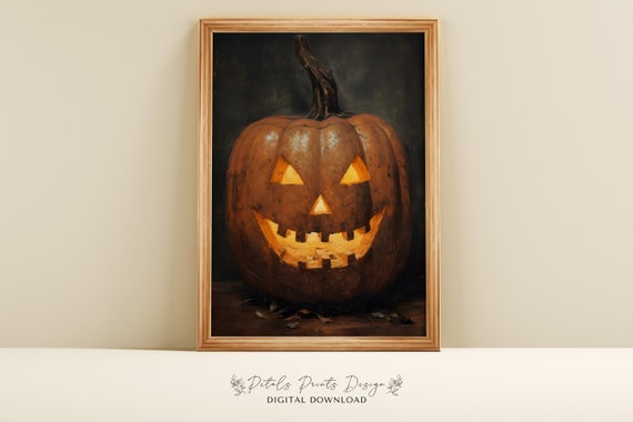 Vintage Pumpkin Halloween Art Print, Rustic Decor