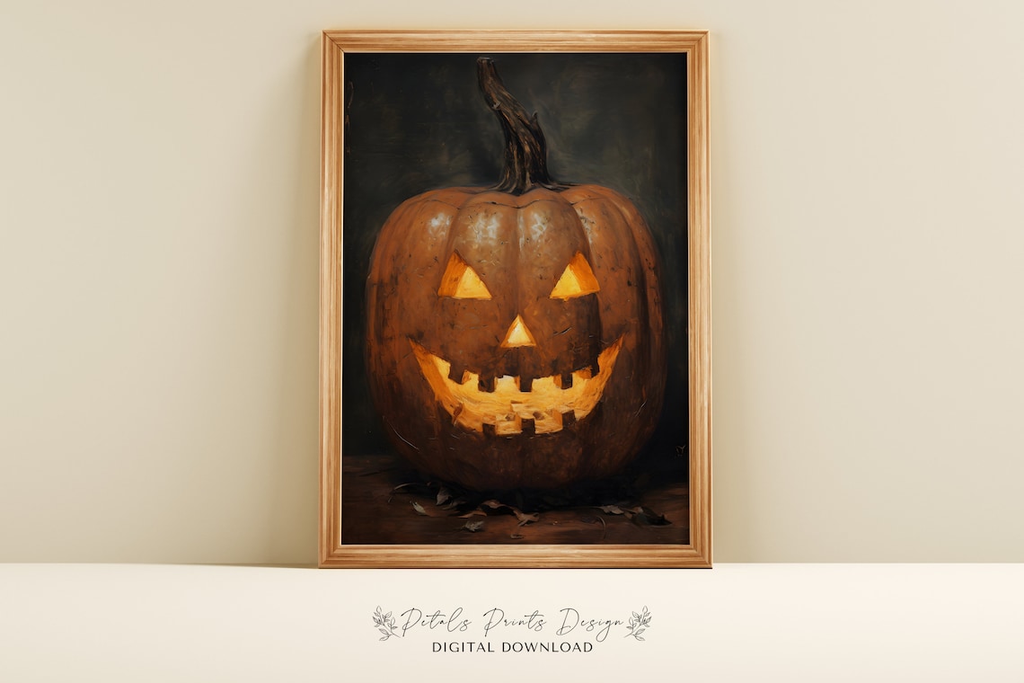 Vintage Pumpkin Halloween Art Print, Rustic Decor