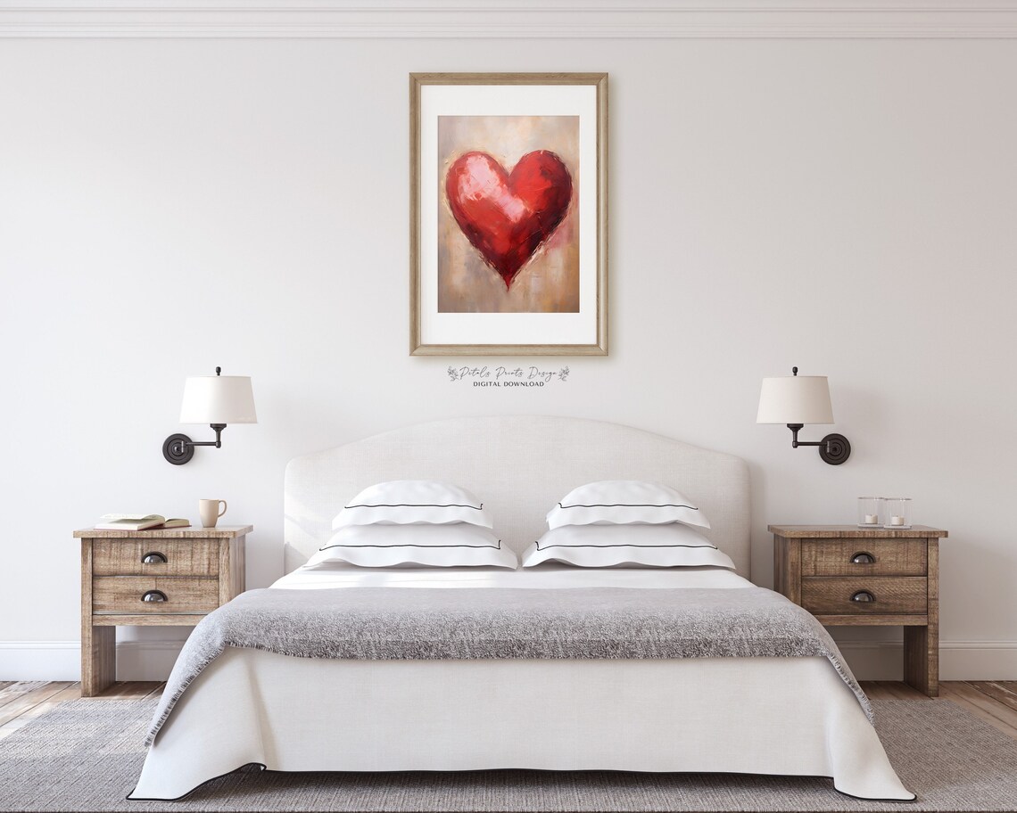 Valentine Heart Watercolor Art Print, Romantic Red Pink - Image 2
