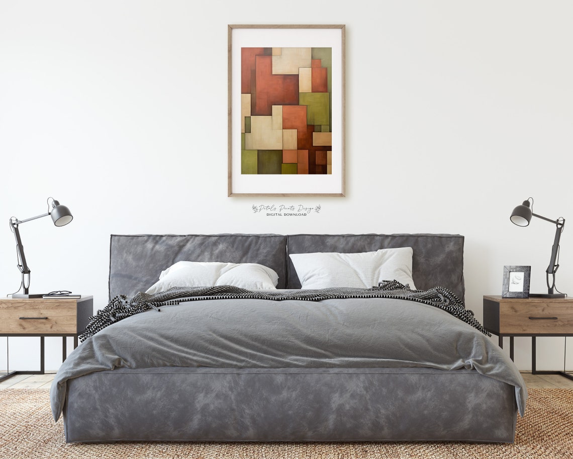 Rust Olive Block Cubist Abstract Earth Tone Geometric Art Poster - Image 2