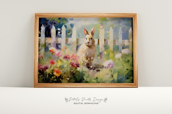 Sunny Bunny in Wildflower Garden Impressionistic Spring Poster