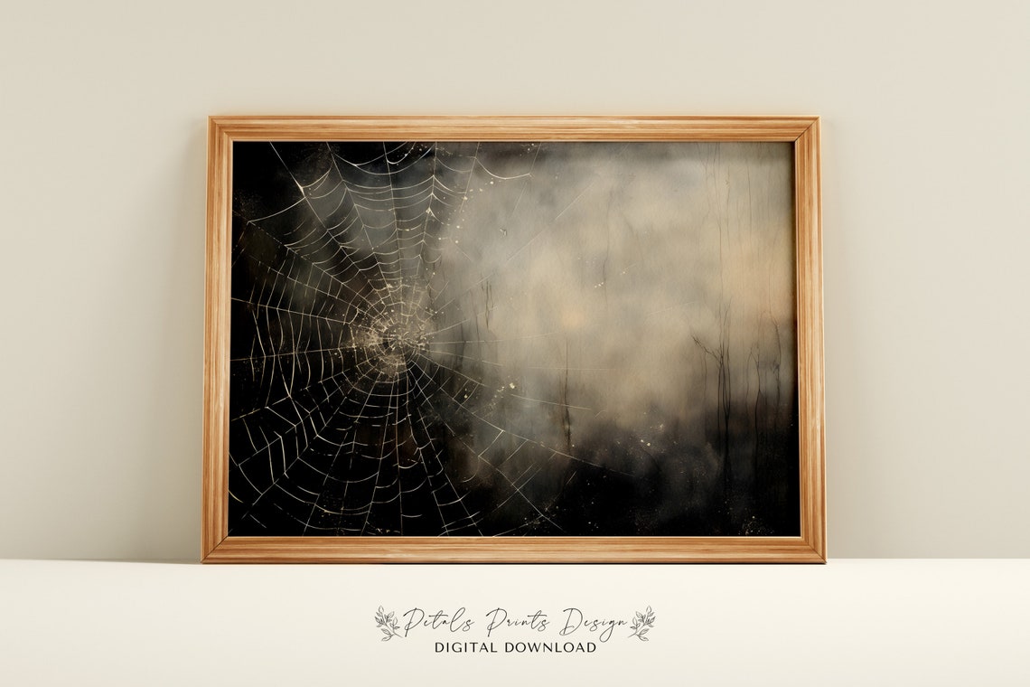 Spider Web Dark Smoky Background Gothic Vintage Halloween Poster