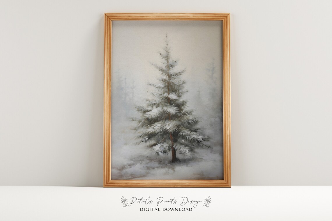 Vintage Pine Tree Christmas Art Print, Rustic Decor