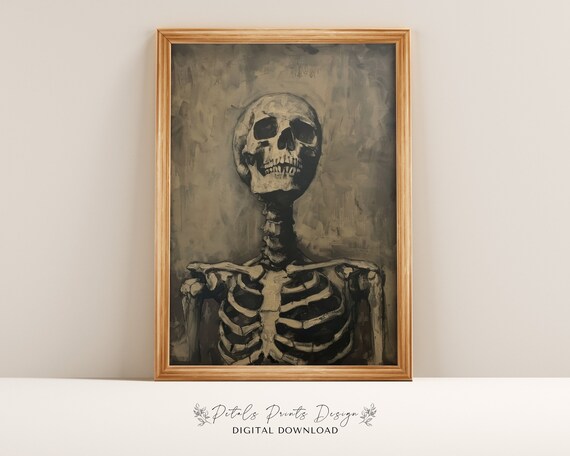 Dark Moody Skeleton Portrait Charcoal Style Halloween Art Poster
