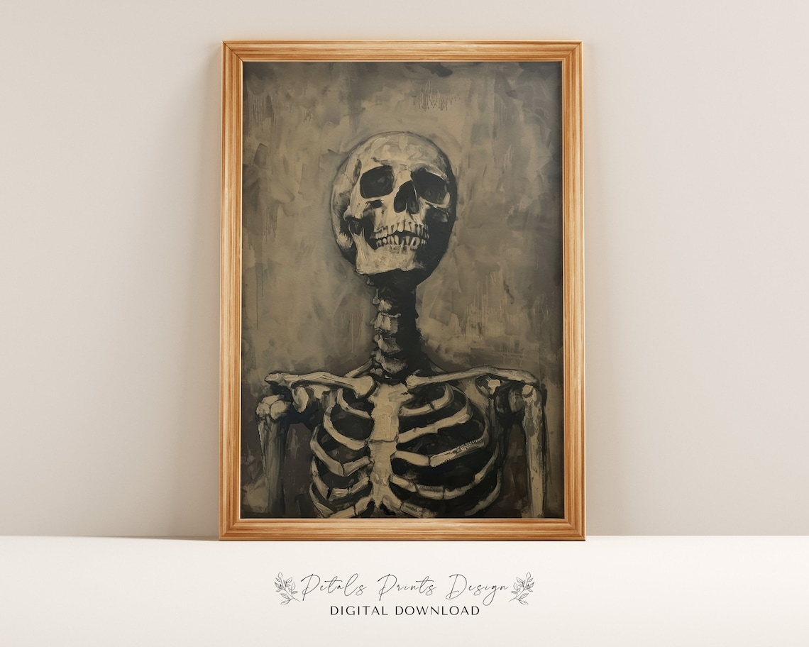 Dark Moody Skeleton Portrait Charcoal Style Halloween Art Poster