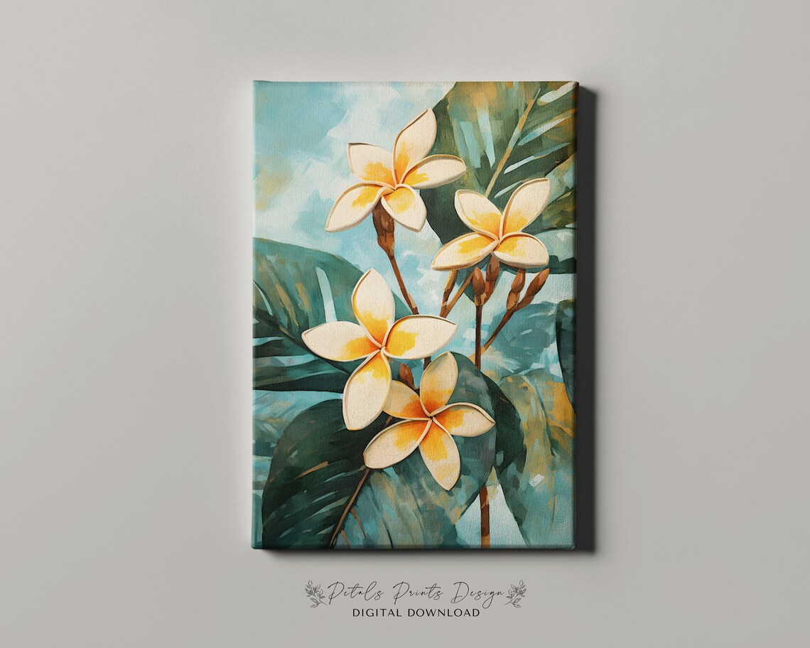 Tropical Plumeria Flowers Turquoise Botanical Floral Painting Poster - Image 4