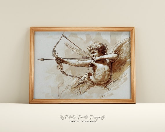 Valentine Cupid Love Art Print, Vintage Watercolor
