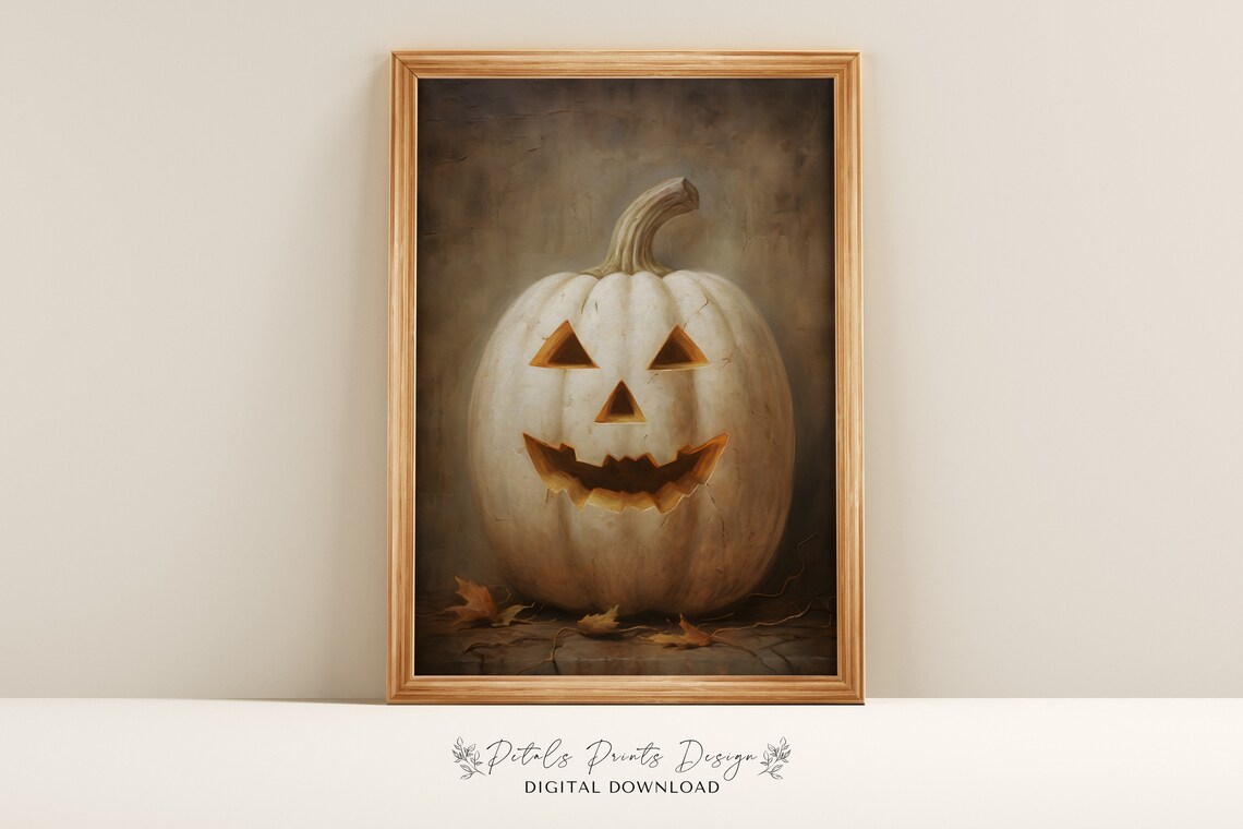 Vintage Halloween Pumpkin Painting, Rustic Fall Art Print