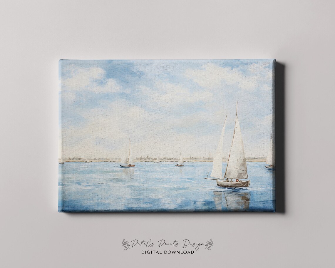Sailboats on Calm Blue Sea Watercolor Seascape Nautical Poster - Image 4