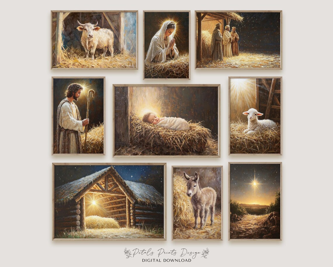 Vintage Nativity Scene Christmas Wall Art Print