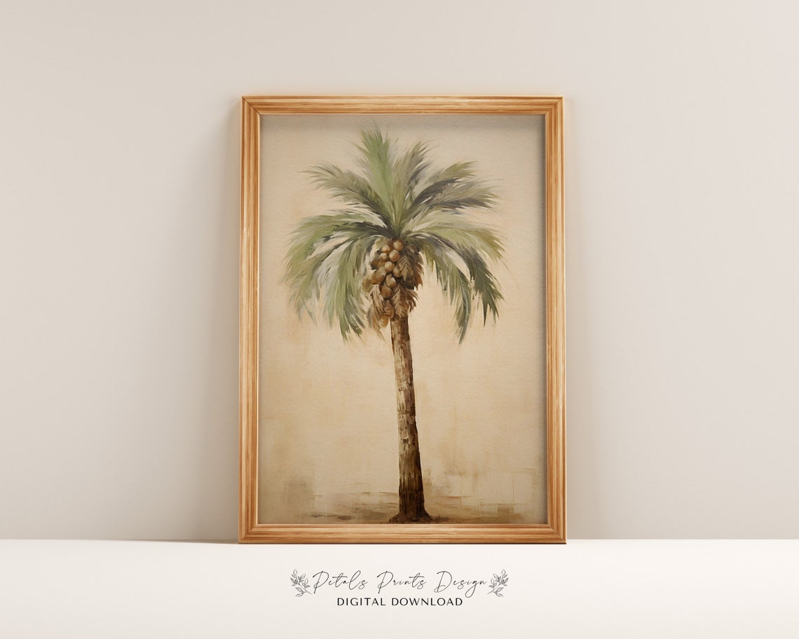 Single Date Palm Tree Neutral Beige Minimalist Botanical Poster