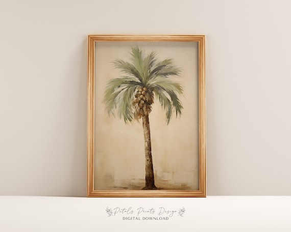 Single Date Palm Tree Neutral Beige Minimalist Botanical Poster