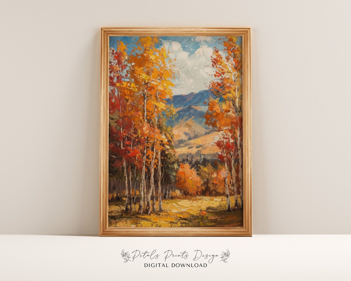 Rustic Autumn Landscape, Vintage Fall Countryside Art Print
